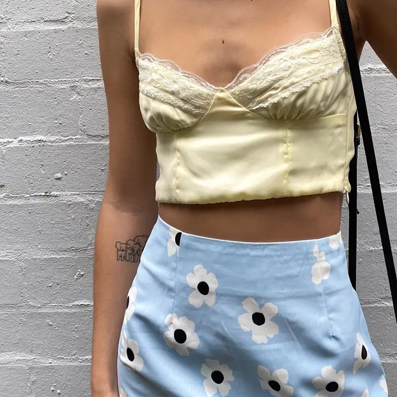 Sexy Lace V-neck Bow Solid Color Short Slim Camisole