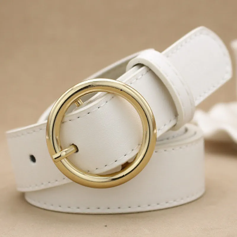 Alloy versatile round buckle belt - White
