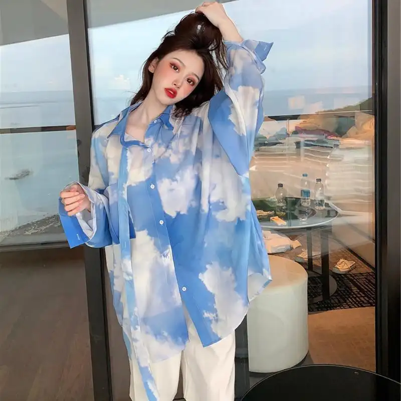 Loose tie-dye Long-sleeved Single-breasted Loose Shirt