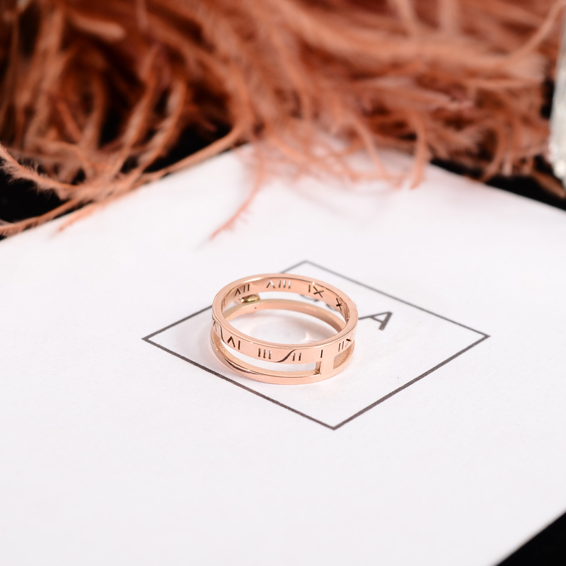 Double Titanium Steel Rose Gold Plated Ring