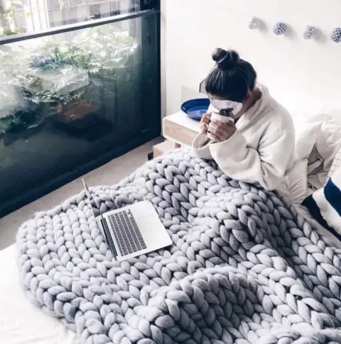 Merino Wool Blanket Hand-woven Super Thick Arm Knit Air