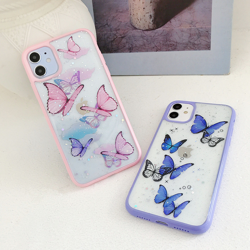 Funda acrílico caramelo brillo mariposa celular