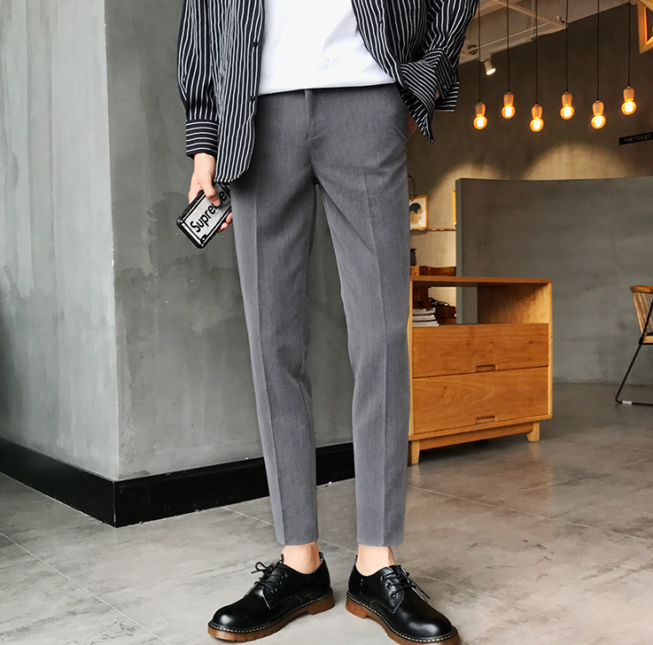 British style business casual pants men's solid color handsome western pants Korean version of the self-cultivation trend nine pants