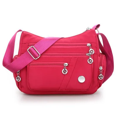 Waterproof Nylon Fabric Women's Bag Shoulder Diagonal Bag - Rose