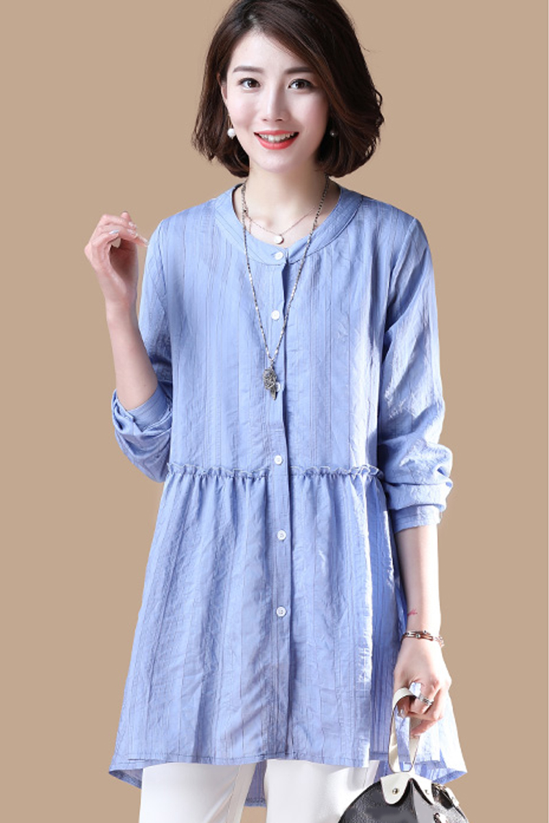 Women's Slimming Plus Mid-length Striped Shirt