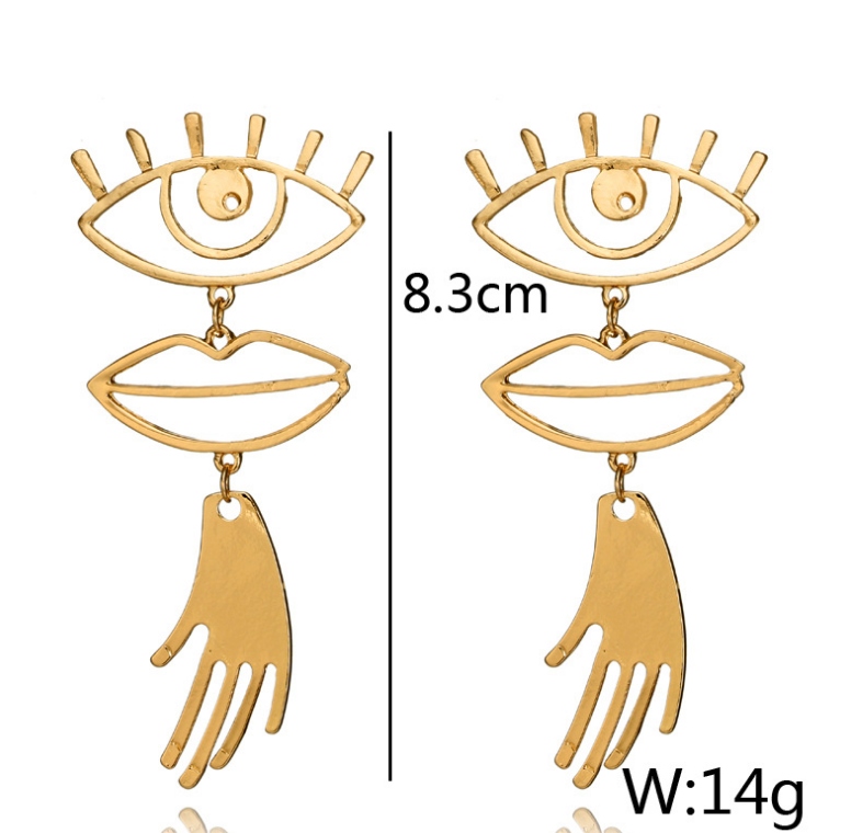 Fun eye lip stitching hollow earrings