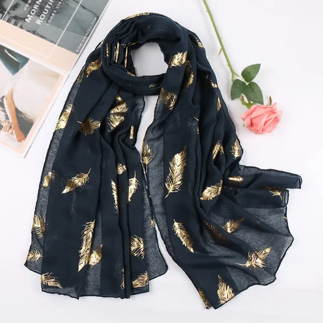Feather bronzing cotton scarf Dark Navy - Shop at LoveMi