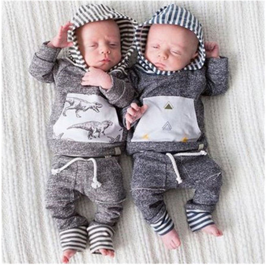 Two-piece dinosaur print hooded suit