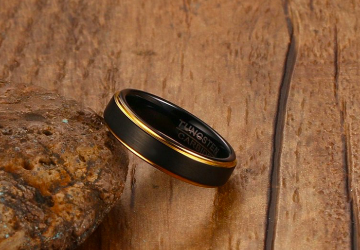 5MM tungsten steel brushed ring black + gold
