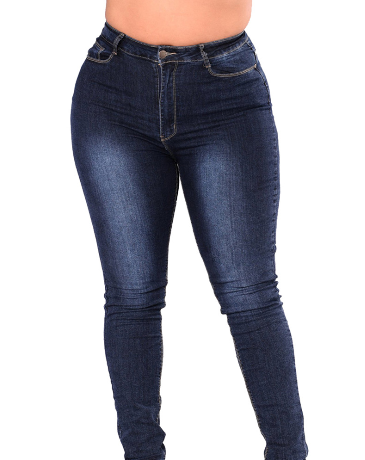 Extra large size fashion high elastic denim pants women Blue - Shop at LoveMi