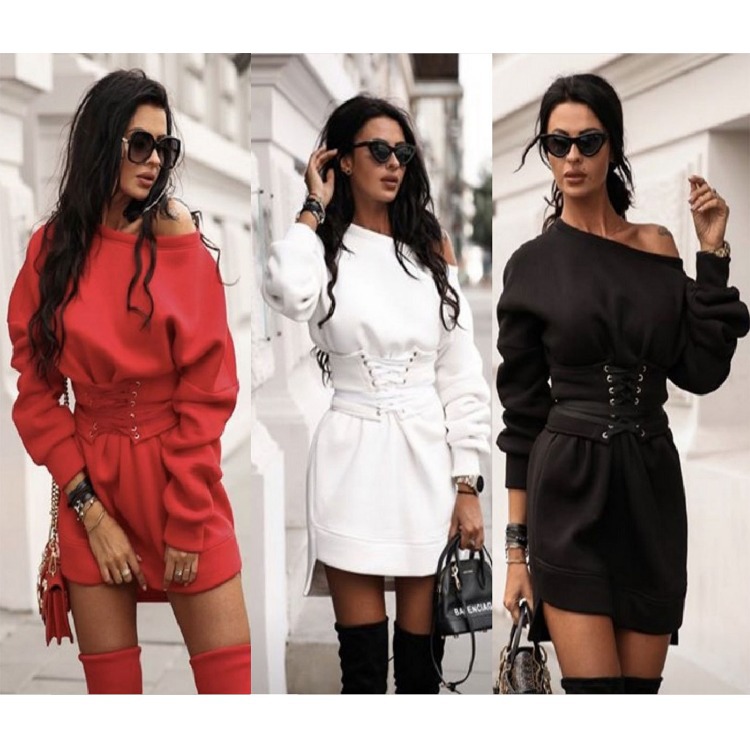Feminine round neck long sleeve sweater loose dress