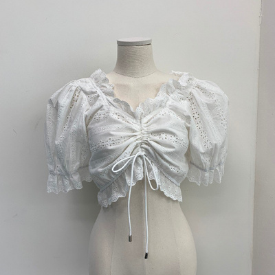 Puff sleeve short blouse hollow short sleeve shirt