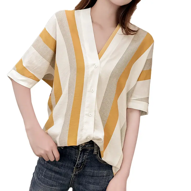 Oversized V-neck striped shirt