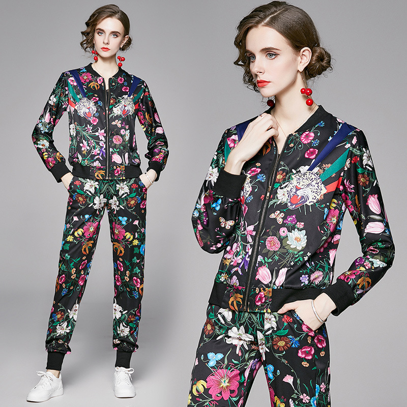 Jacket + trousers printed casual two-piece suit