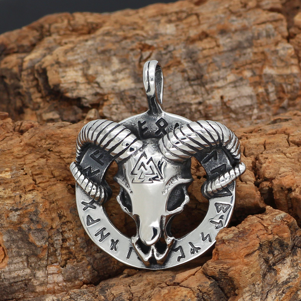 Sheep Rune Triangle Sign Stainless Steel Male Pendant
