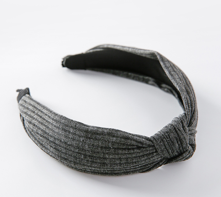 Simple solid color knit knotted wide brimmed vintage headband versatile hair accessories Z3305B Deep Grey - Shop at LoveMi