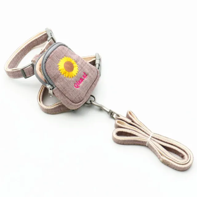 Korean Embroidered Pet Backpack Leash Chest Strap Coffee - Shop at LoveMi