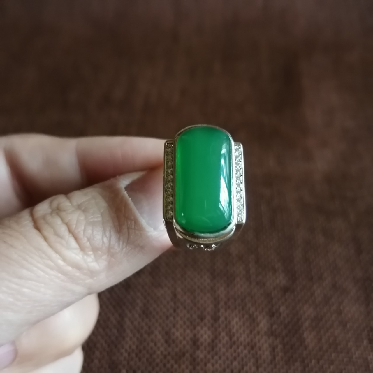 Gao Bing Emperor Green Chalcedony Fortune Men's Ring