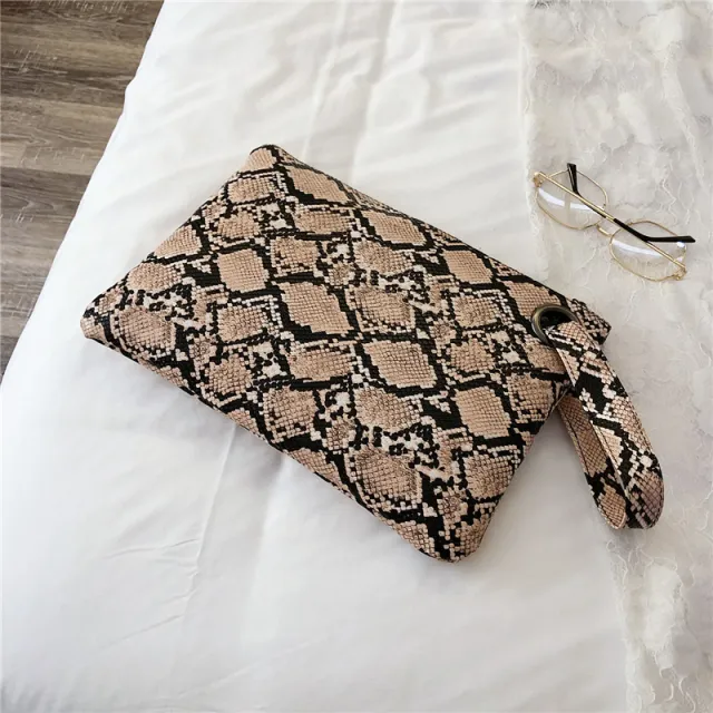 Snake print clutch Khaki - Shop at LoveMi