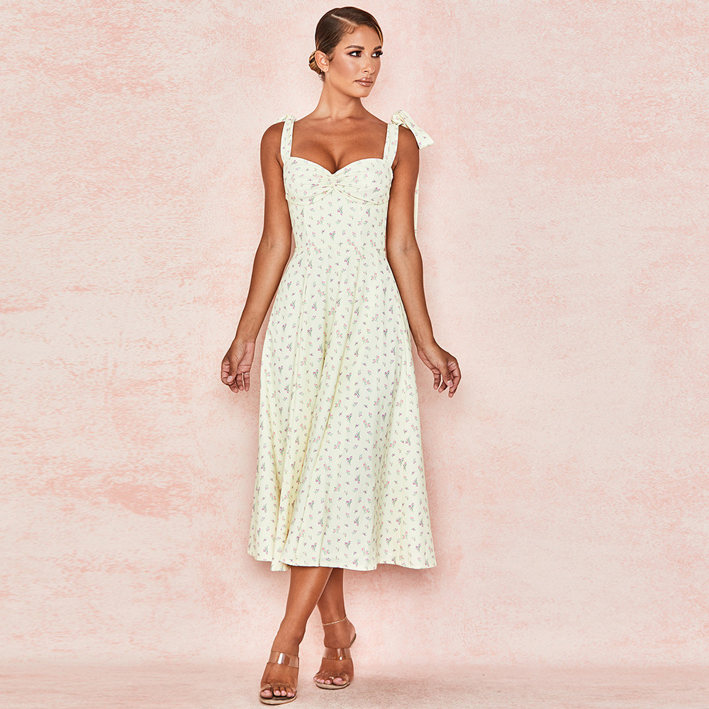 Printed sling strapless slim fit dress