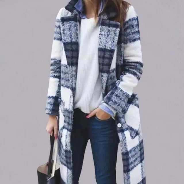 Cross Border Hot Style And The United States new loose Plaid long Wool Blue - Shop at LoveMi
