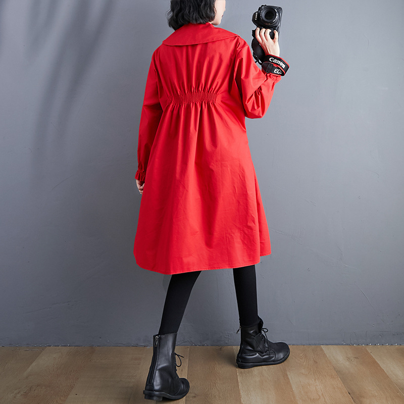 Ladies Loose Mid-length Doll Collar Pleated Shirt