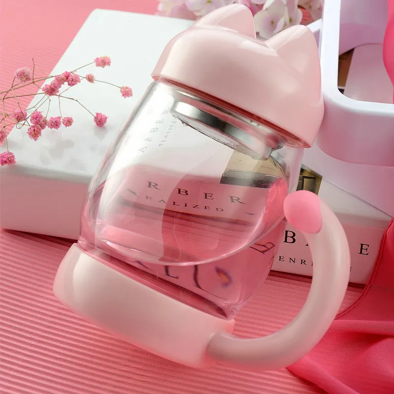 Glass Water Cup Flower Tea Cup With Lid Filter - Pink