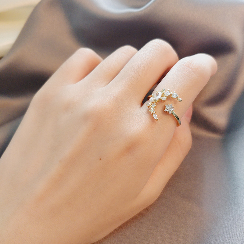 Ins tide personality wild star and moon index finger ring