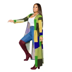 Printed long trench coat - Yellow - View 1