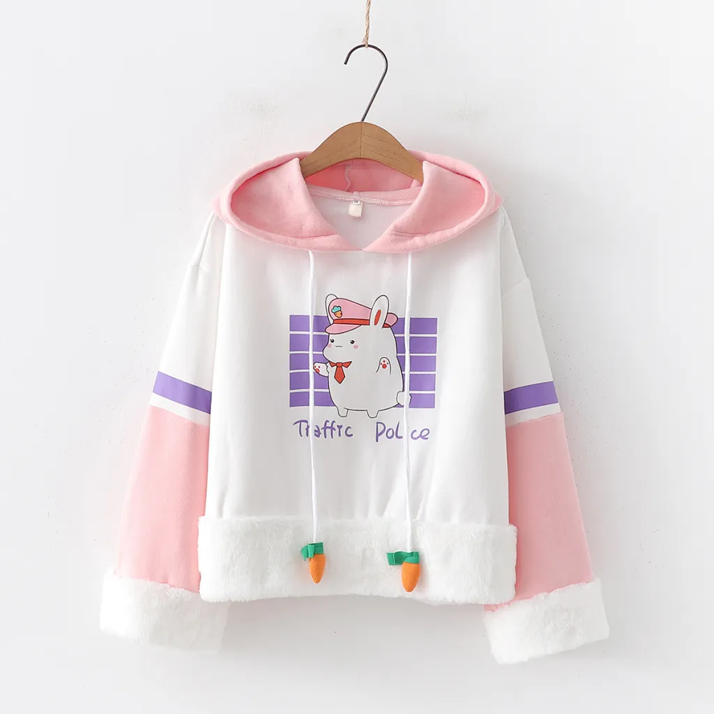 Hooded long-sleeved sweater women - White
