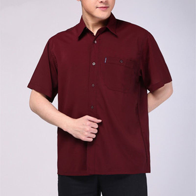 Silk Shirt Short Sleeve Middle Aged Men's Silk Shirt
