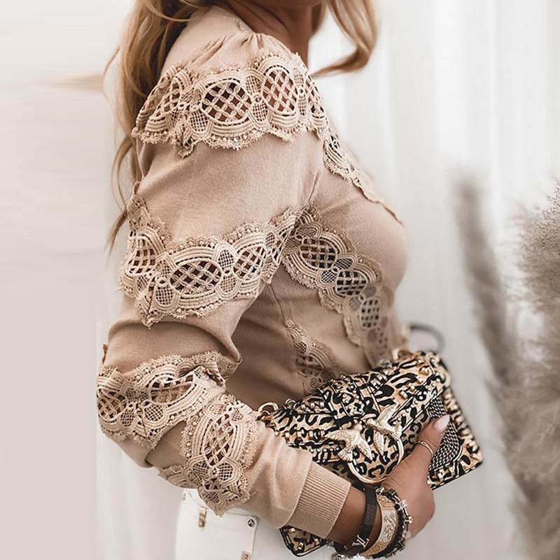 Brown round neck all-match solid color pullover sweater