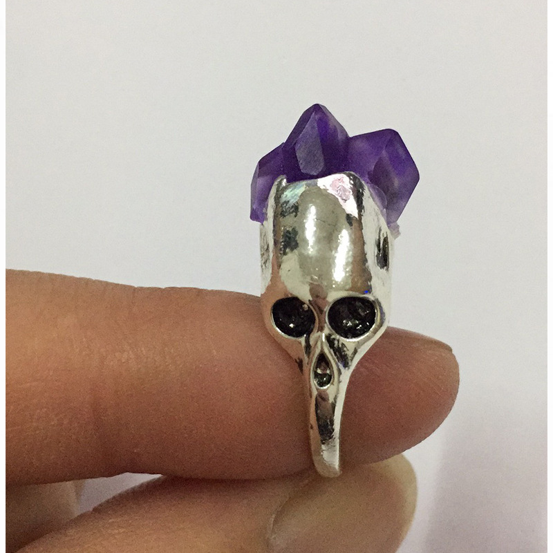 Ornament skull purple natural stone (Silver-9 number)