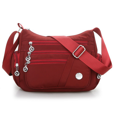 Waterproof Nylon Fabric Women's Bag Shoulder Diagonal Bag Red - Shop at LoveMi