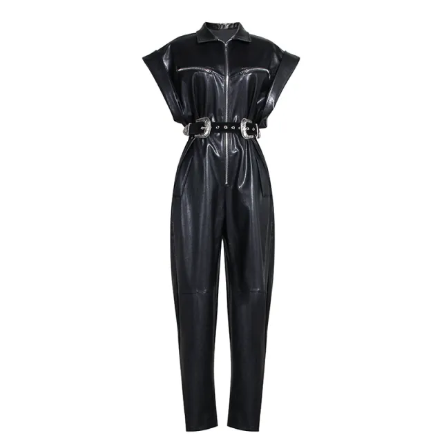 Tight waist PU jumpsuit Black - Shop at LoveMi