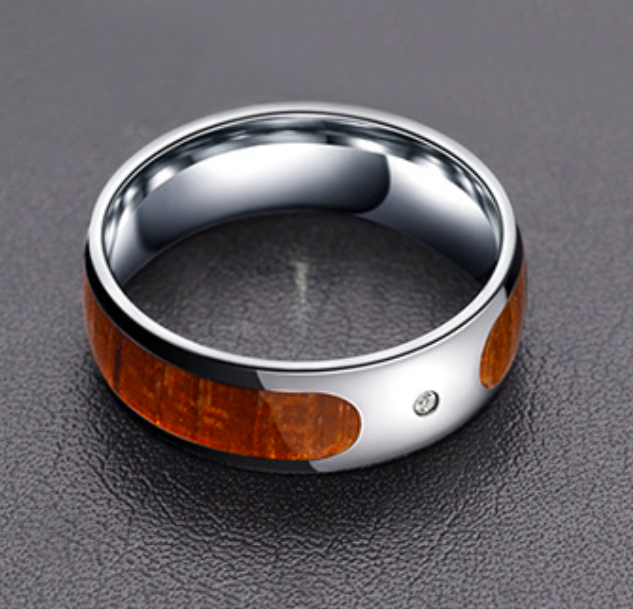 Titanium steel with diamond wood grain ring