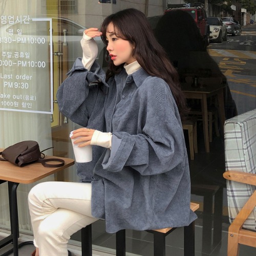 Women's Loose And Slim Long-sleeved Corduroy Jacket