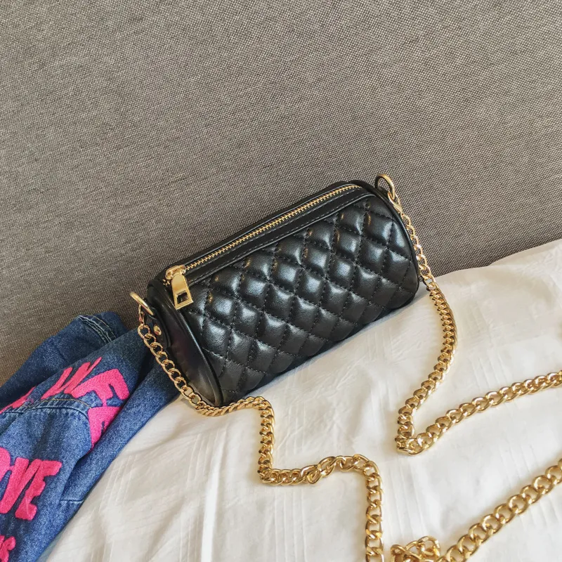 Chain small fragrant pu shoulder messenger bag - Black