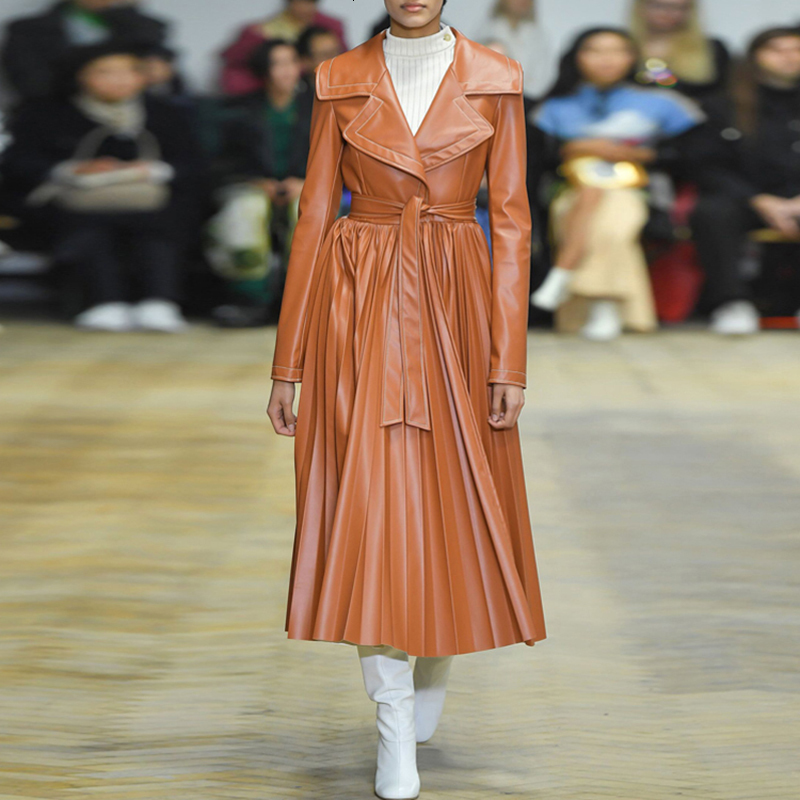 Pleated leather coat