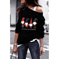 Women's oblique shoulder casual sweater Black - Shop at LoveMi