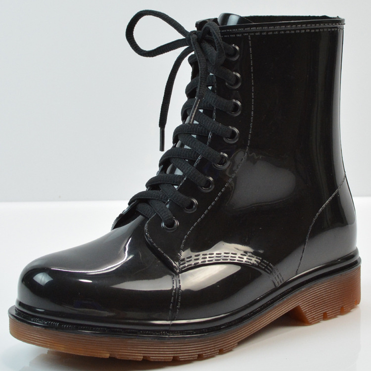 Ladies flat rain boots Martin rain boots water shoes Black - Shop at LoveMi