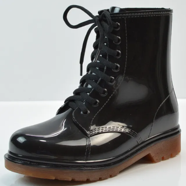 Ladies flat rain boots Martin rain boots water shoes Black - Shop at LoveMi