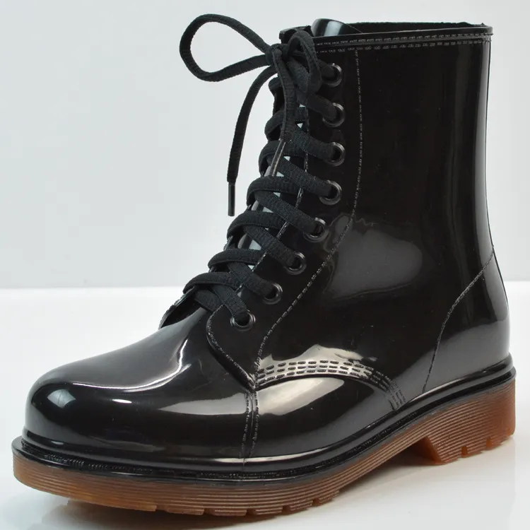 Ladies flat rain boots Martin rain boots water shoes - Black