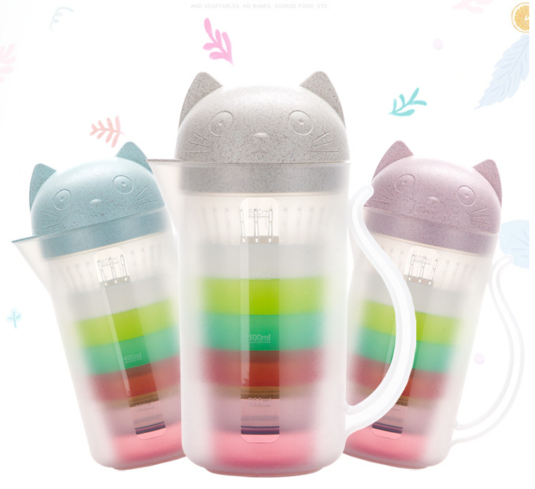 Cat Water Cup Kettle Set Plastic Bottles Environmentally Portable Teapot with Filter 