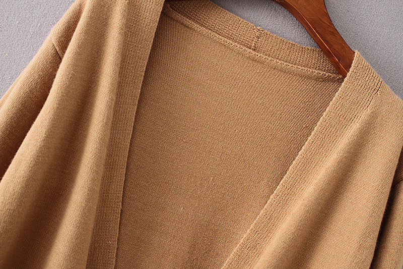 Double Pocket Mid-Length Knitted Cardigan Sweater