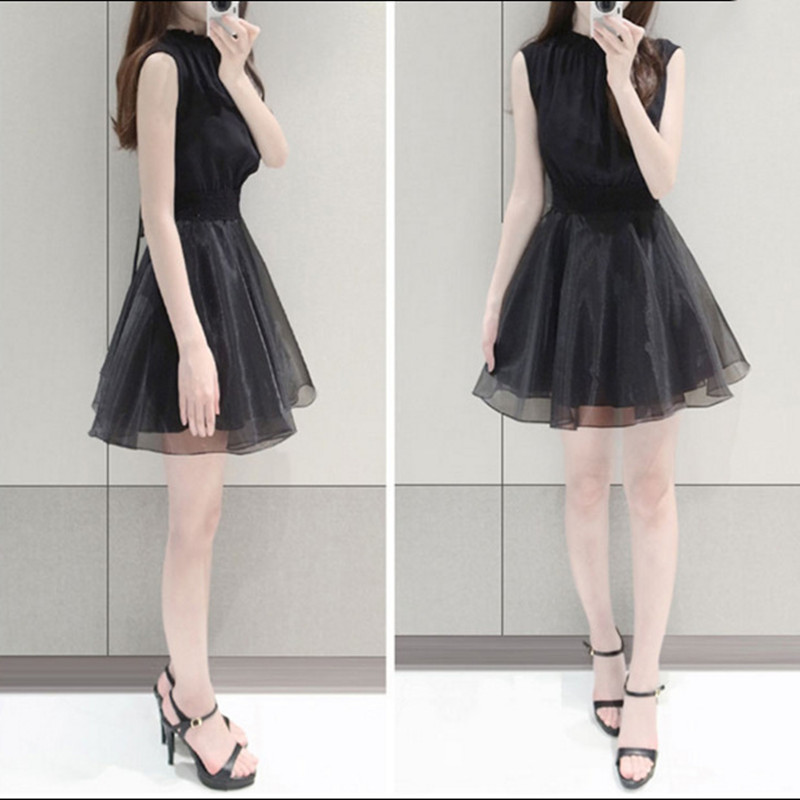 Ladies Chiffon Organza Stitching Sleeveless Dress