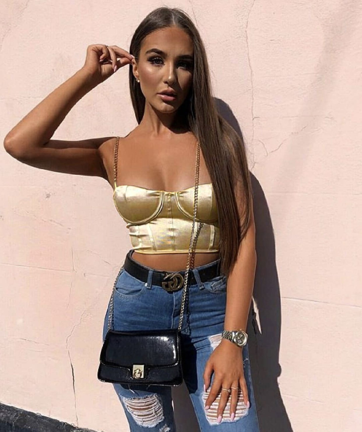 Metal chain satin camisole