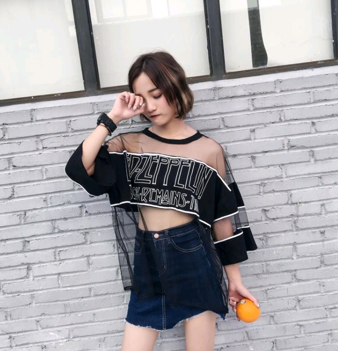 Perspective loose thin mid-length student seven-point sleeve sunscreen blouse T-shirt