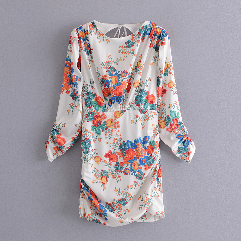 Flower print pleated hip skirt