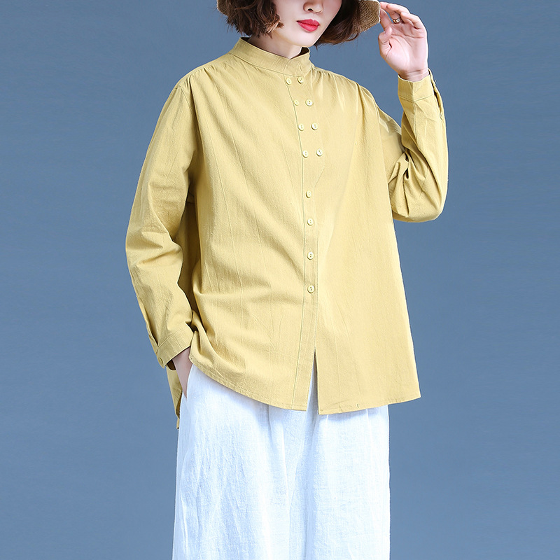 Literary Cotton And Linen Plus Size Loose Long-sleeved Shirt